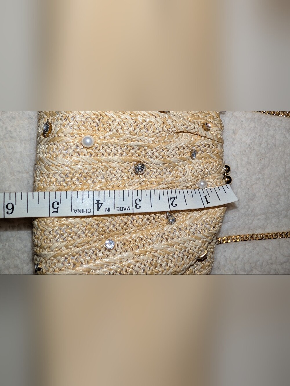 J. Crew Jeweled Woven Clutch Crossbody With Chain Strap Natural Raffia NWT - Picture 6 of 11